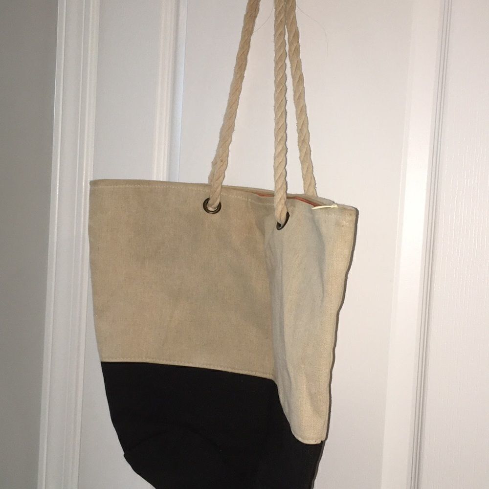 Big Canvas rope handle zipper top beach bag